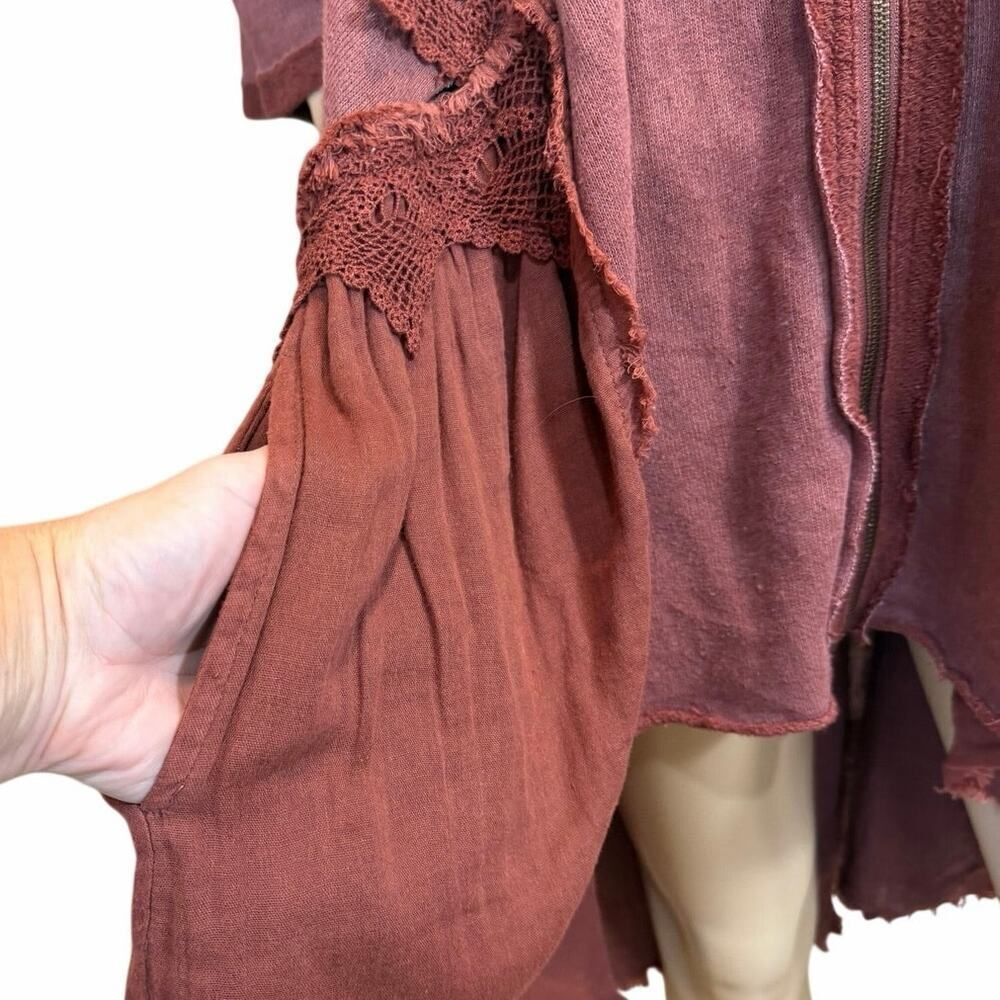 Free People Hey Girl Lace Peplum Hoodie Full Zip Slouchy Whimsigoth Jacket M - Picture 9 of 16